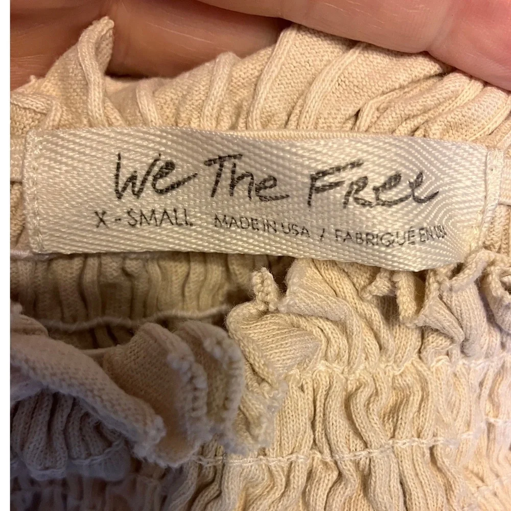 We The Free Free People Smocked‎ Crop Top Cream Puff Sleeve XS Boho Festival